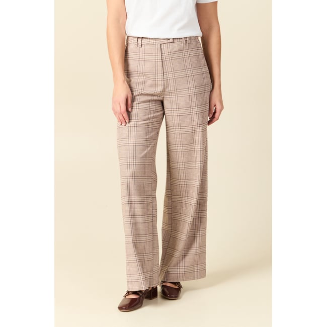 Pantalon loose taille standard fluide beige fonce <span itemprop=