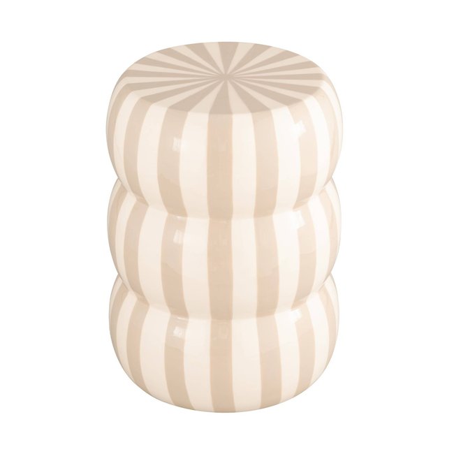 Table d'appoint, bout de canapé, table de chevet acier émaillé à rayures Ø33x H 46cm LOLI Couleur beige <span itemprop=