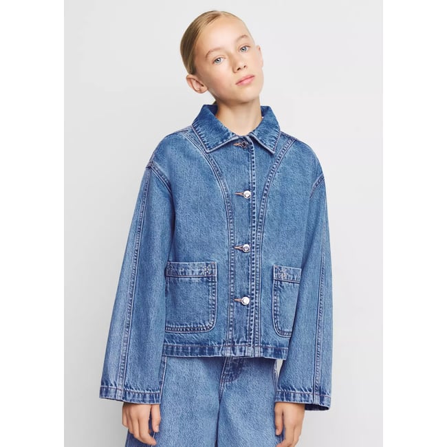 Blouson en jean clouté bleu foncé <span itemprop=