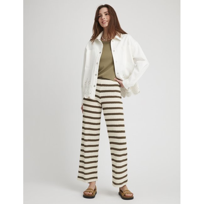 Pantalon crochet rayé vert kaki <span itemprop=