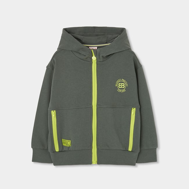 Veste garçon en molleton à capuche gris <span itemprop=