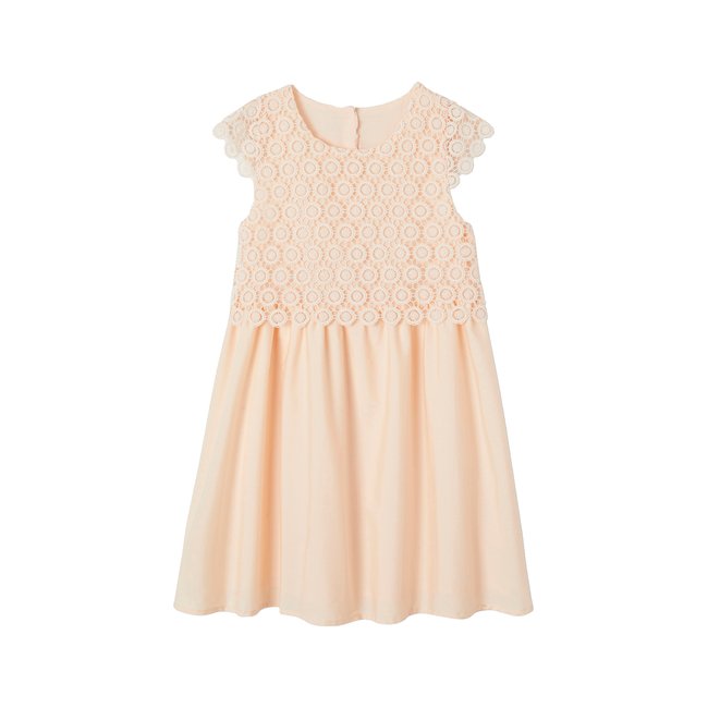 Robe de cérémonie effet 2 en 1 superposition en macramé rose nude <span itemprop=