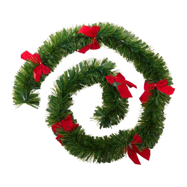Guirlande de Noël scintillante brins mixtes verte 110 x 7 x 2 m avec nœud rouge Couleur vert <span itemprop=
