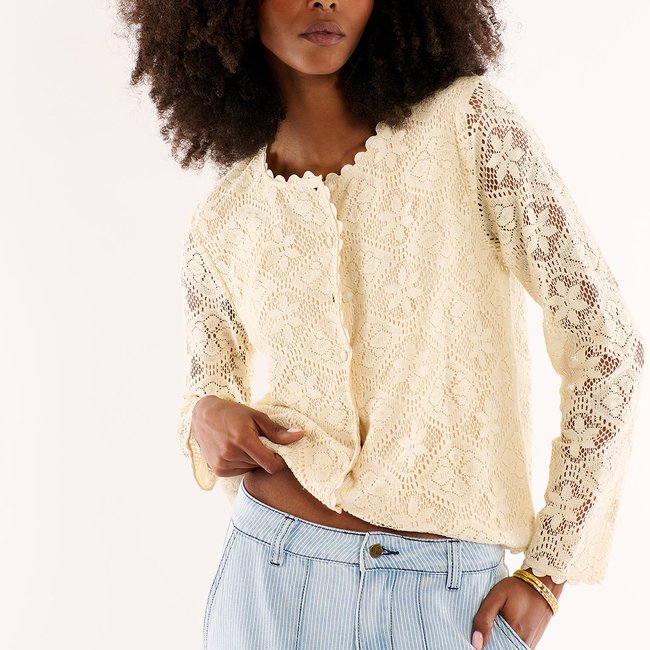 Gilet crochet dentelle en coton BLANDINE - WILD