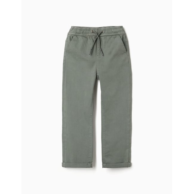Pantalon en sergé ajusté avec cordon vert foncé <span itemprop=