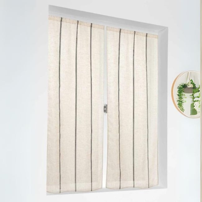 Paire de voilages droits à rayures beige <span itemprop=