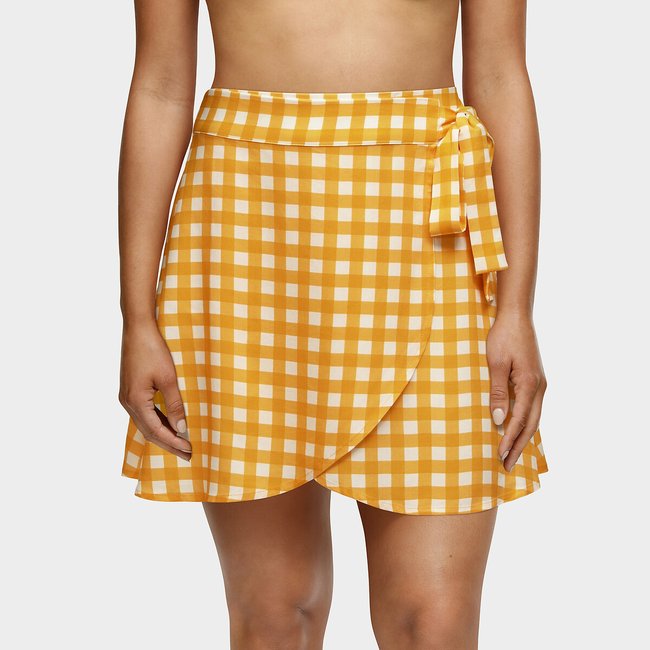 Saia curta de praia, Ella quadrados amarelo/branco <span itemprop=