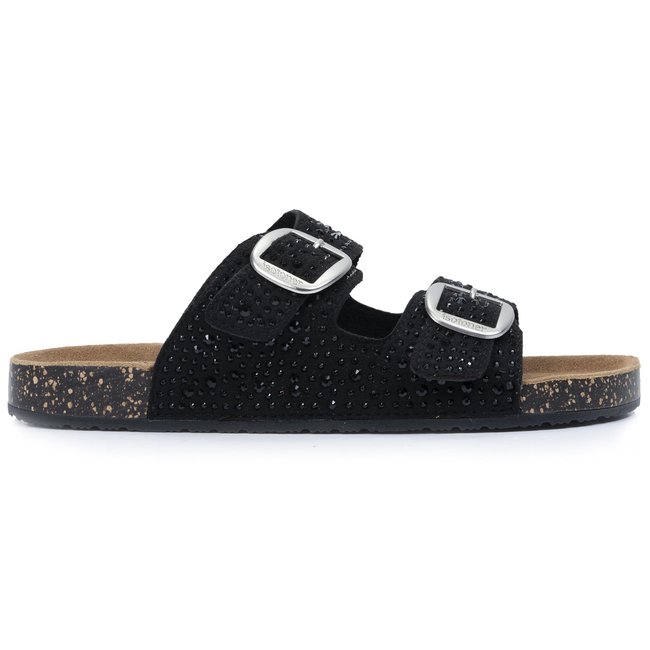 Sandales à doubles brides ultra confortables, semelle intérieure cuir noir <span itemprop=
