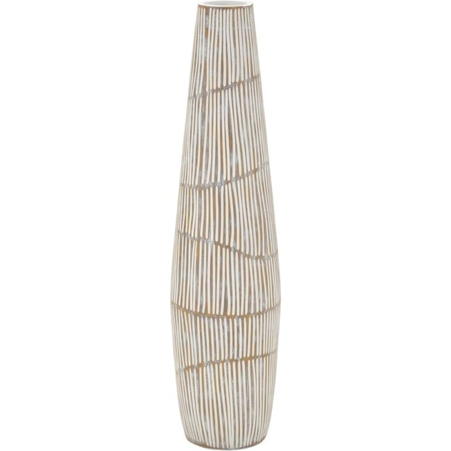 Vase élancé lignes verticales effet vieilli MODERN Couleur blanc patiné <span itemprop=