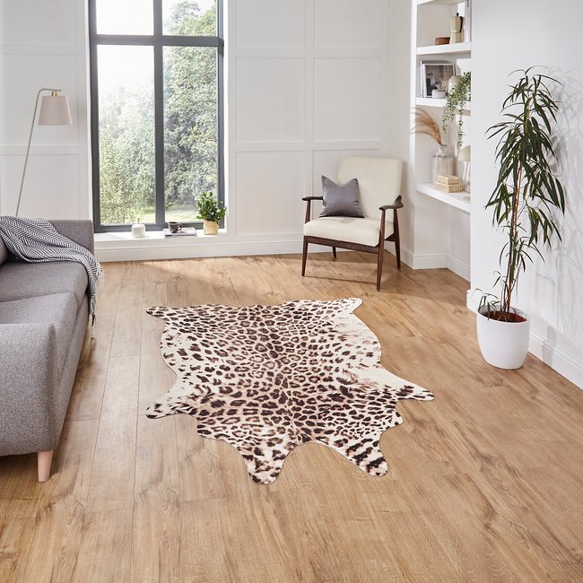 Faux Leopard Print Rug - 155x130cm, brown/beige, SO'HOME