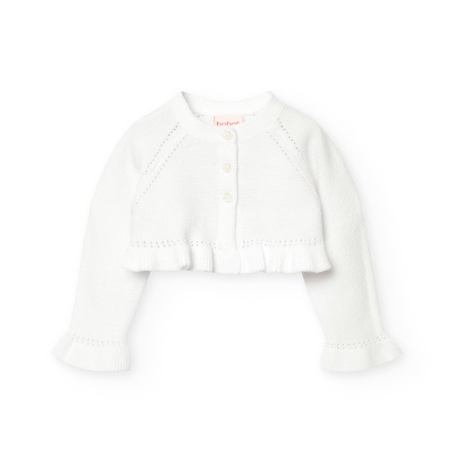 Boléro avec détails ajourés et volants blanc <span itemprop=