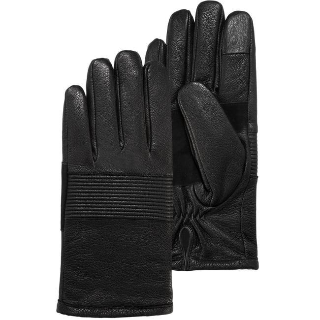 Gants cuir de chèvre pleine fleur - doublés imitation fourrure noir <span itemprop=