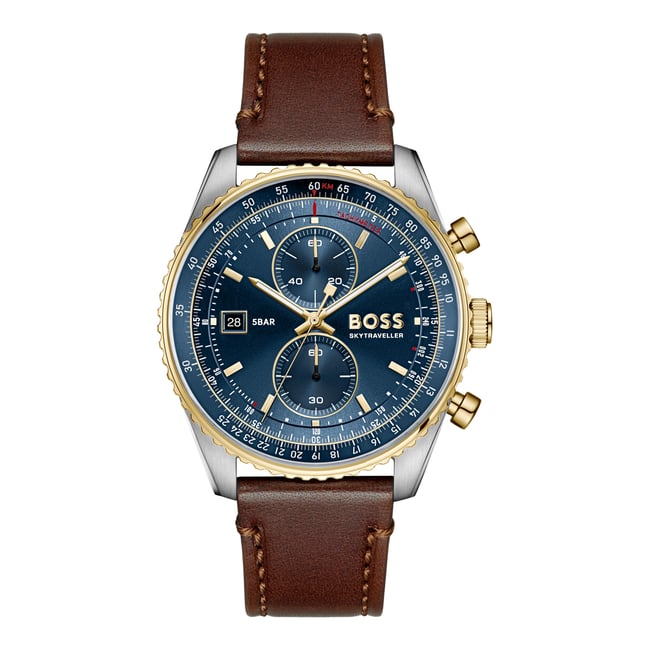 Montre Analogique  SKYTRAVELLER argenté bleu foncé marron <span itemprop=