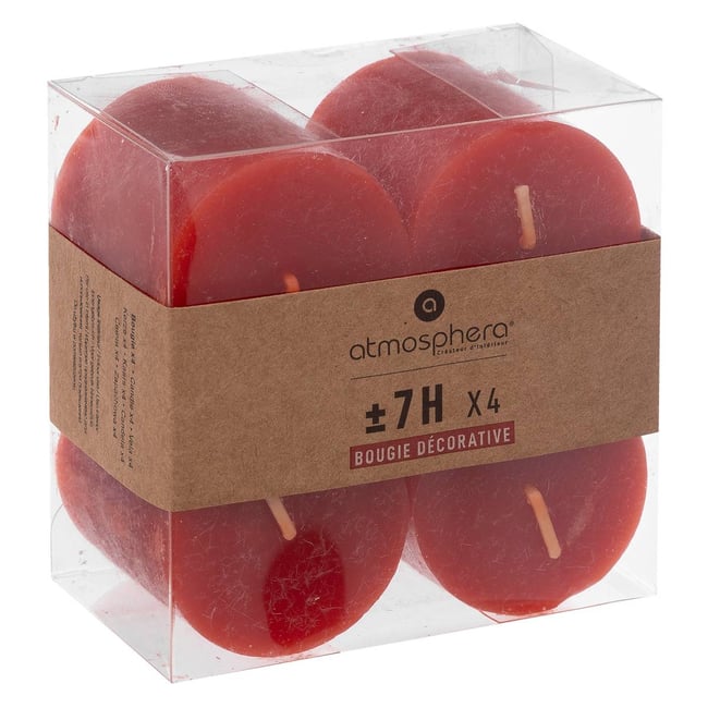 Lot de 4 bougies cylindre rustiques OLIA Couleur rouge <span itemprop=