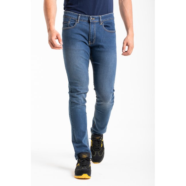 Jeans de travail coupe droite ajustée stone brossé stretch WORK3 bleu <span itemprop=