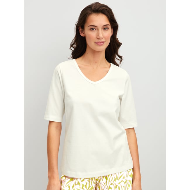 T-shirt à manches courtes et col en V manches courtes Coton LATE BLOOM M&M blanc étoilé <span itemprop=