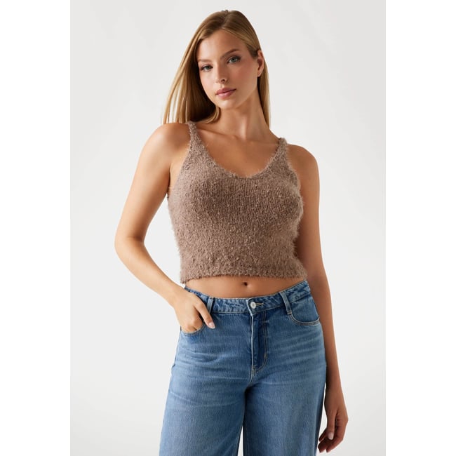 Débardeur Maille Duveteuse marron <span itemprop=