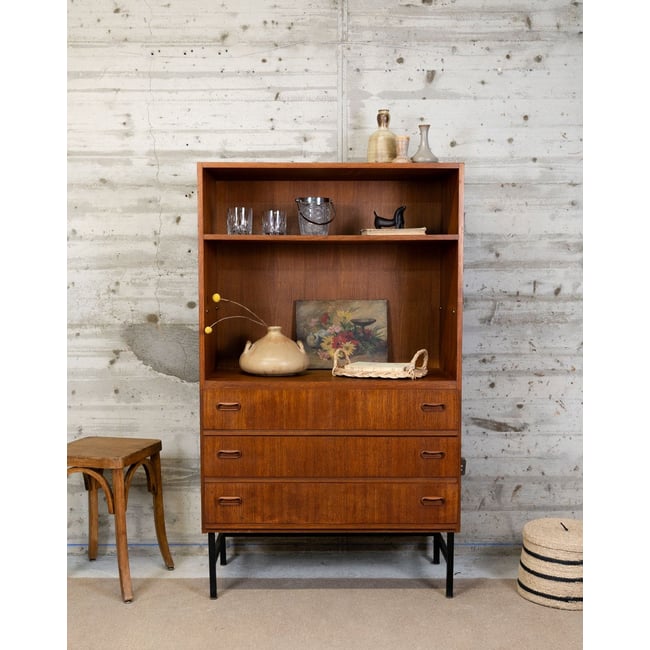 Bibliothèque Mid-Century en bois Madeleine N°714 - Bon état Couleur bois foncé <span itemprop=