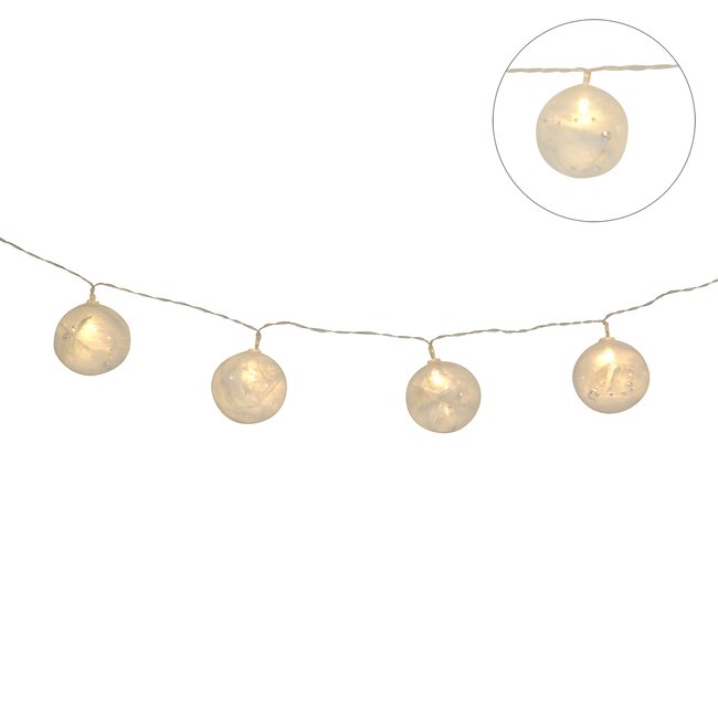 Guirlande interieur 10 boules plumes Couleur blanc <span itemprop=