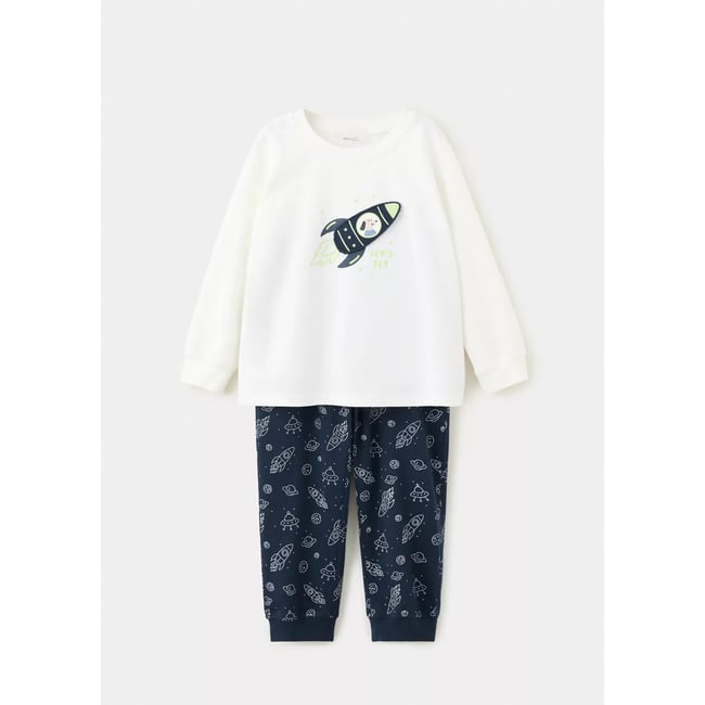 Pyjama long imprimé espace bleu marine foncé <span itemprop=
