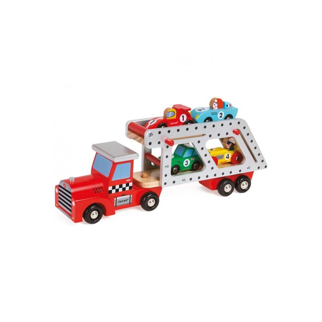 Camion transporteur rouge <span itemprop=