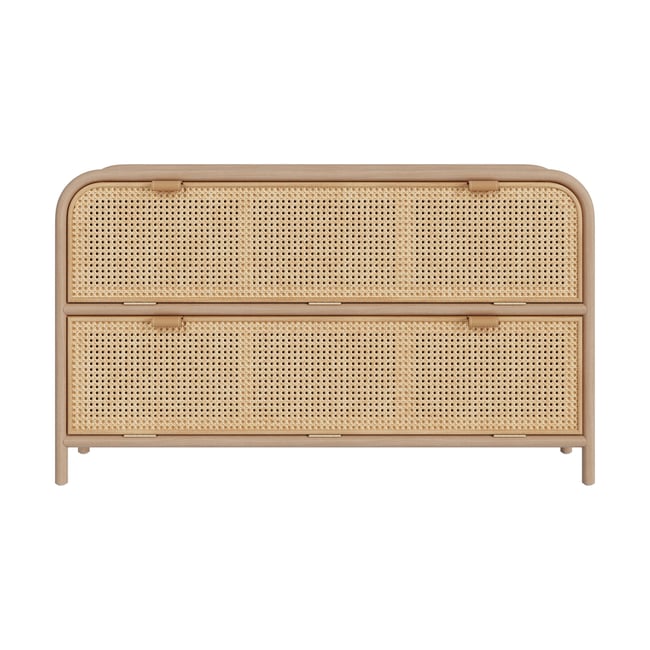 Commode en rotin massif, 2 portes abattantes - ALATA Couleur marron clair <span itemprop=