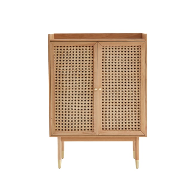 Buffet 2 portes en cannage rotin LEON Couleur chêne clair <span itemprop=