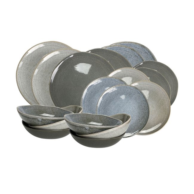 Service d'assiettes 18 pièces, ZAO Couleur gris <span itemprop=