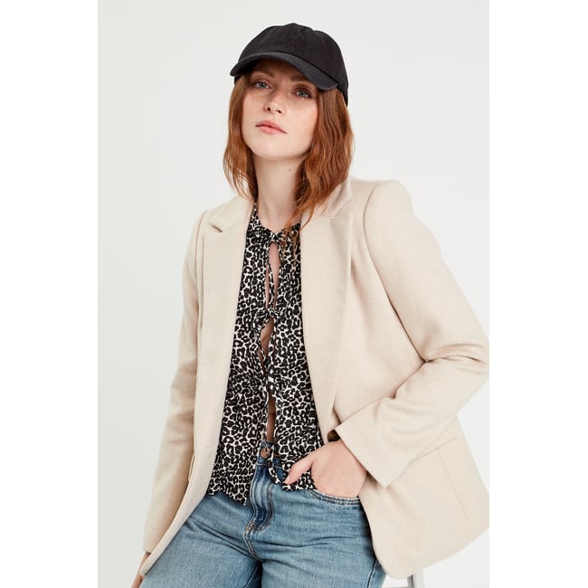 Veste blazer boutonnée beige <span itemprop=