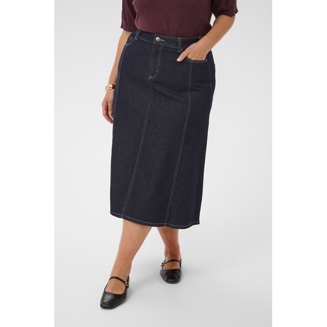 Jupe en jean bleu dark blue unwashed denim <span itemprop=