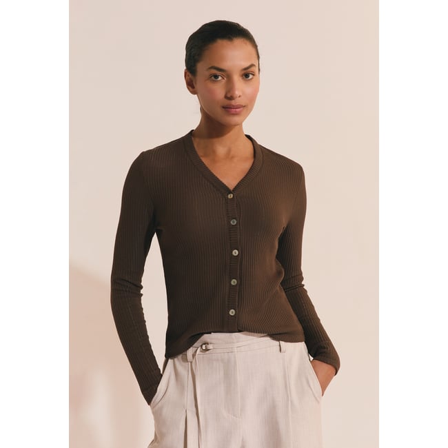 Gilet en coton côtelé JUDE CARDI marron <span itemprop=
