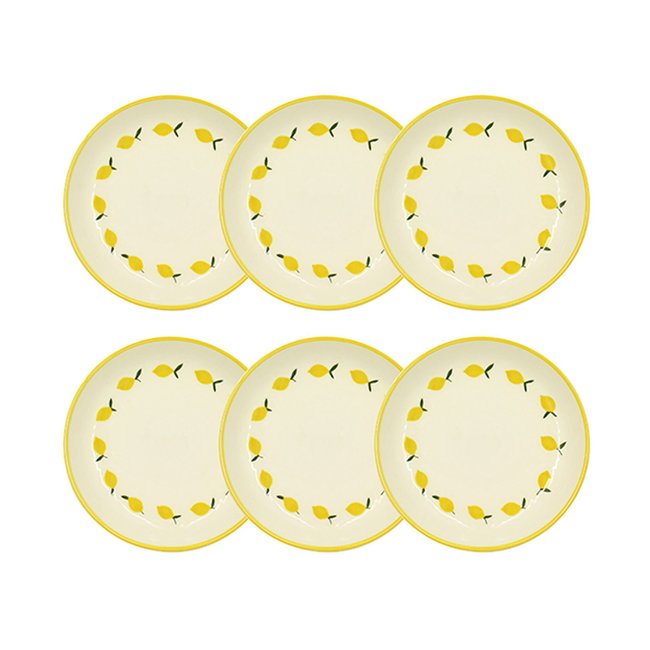 Lot de 6 assiettes creuses 20,5cm en grès, CITRON Couleur beige et jaune <span itemprop=