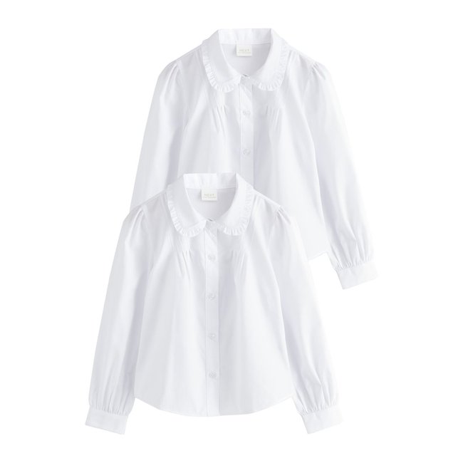 Chemise manches longues à volants, lot de 2 blanc <span itemprop=