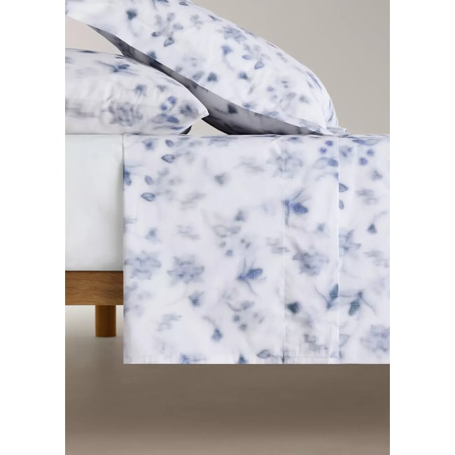 Drap plat percale de coton estompé Lit 150/160 cm bleu <span itemprop=