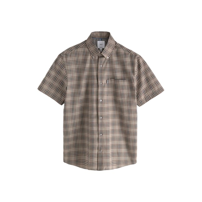 Chemise oxford à manches courtes et carreaux naturel <span itemprop=