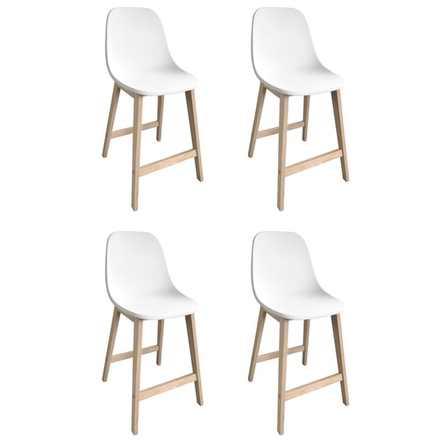 Lot de chaises d'ilot et bar en chêne avec assise plastique 65cm ELIOS Couleur blanc <span itemprop=