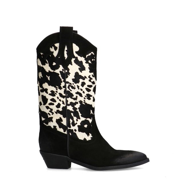 Santiags en daim, Santiags en daim avec imprimé vache noir <span itemprop=