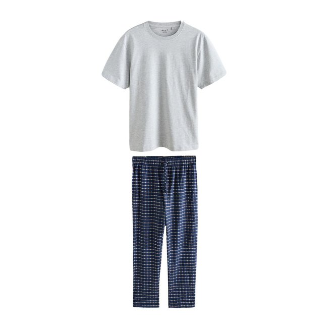Pyjama en jersey à manches courtes/carreaux bleu/naturel <span itemprop=