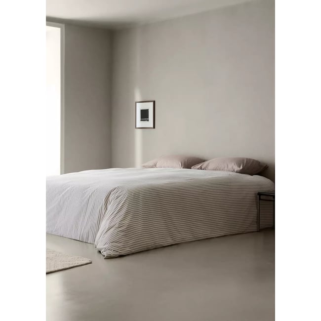 Housse de couette 100 % percale de coton à rayures Lit 150/160 cm café <span itemprop=