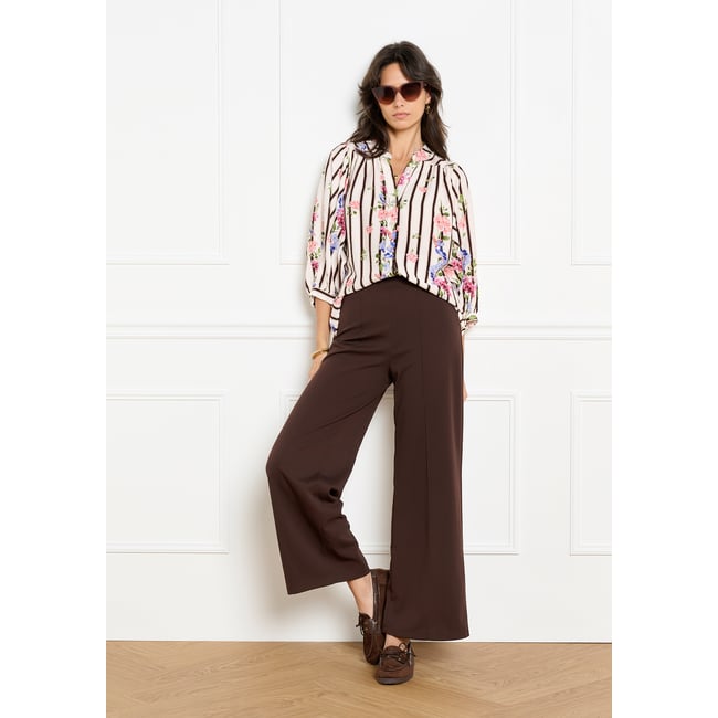 Chemise à rayures et fleurs blanc <span itemprop=