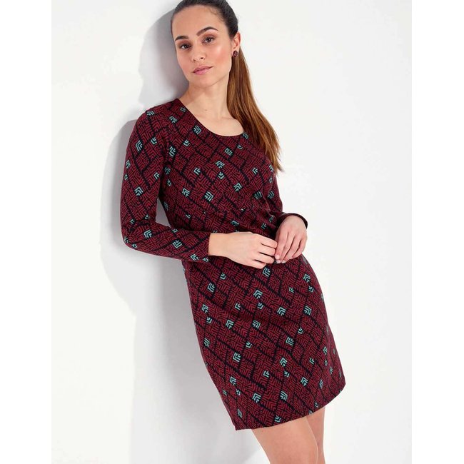 Robe maille droite imprimée WABI rouge gamay <span itemprop=
