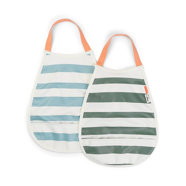 Set of 2 elasticated bibs, blue/green, DONE BY DEER
