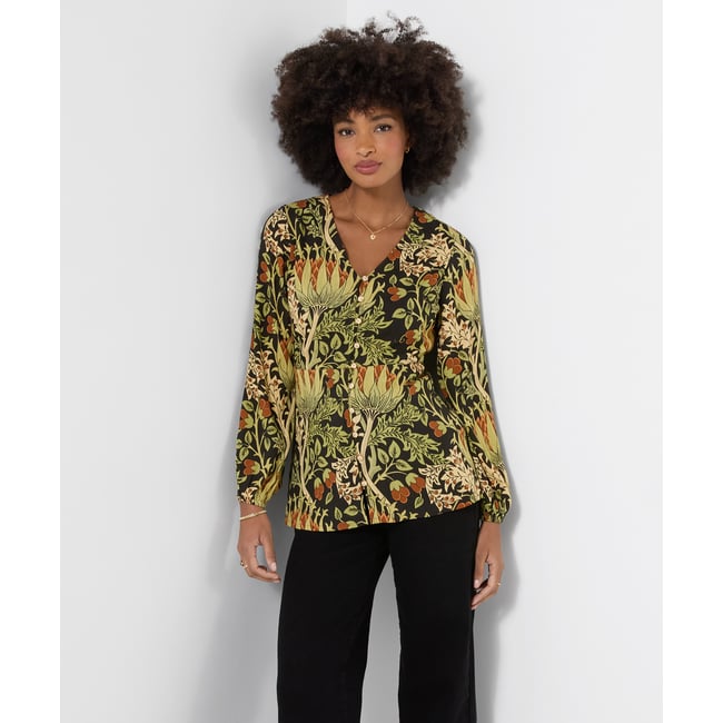 Blouse Boutonnée à Col V Imprimée Imogen vert <span itemprop=