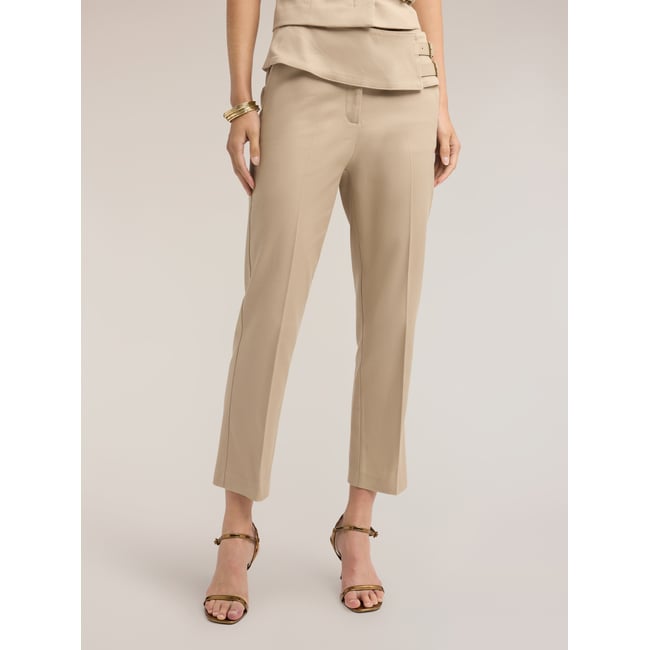 Pantalon regular avec empiècement et double ceinture beige <span itemprop=