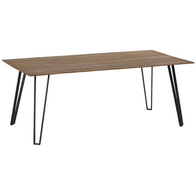 Table de repas rectangulaire bois teck et pieds épingles 200x100cm ONTARIO Couleur bois naturel <span itemprop=