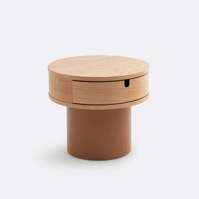 Tamita 1-Drawer Lacquered Base Bedside Table, oak/caramel, LA REDOUTE INTERIEURS