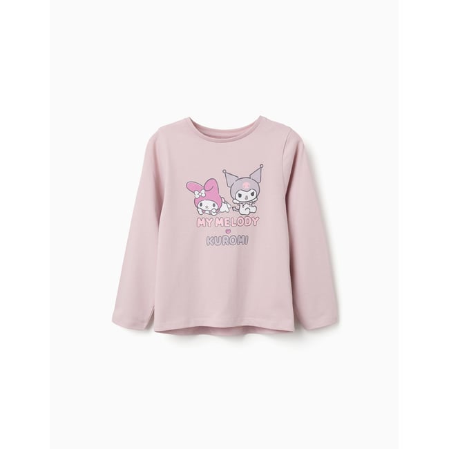 T-shirt en coton à manches longues avec imprimé Kuromi mauve clair <span itemprop=