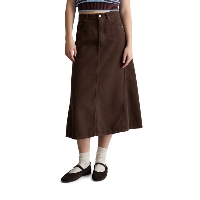 Jupe en jean flare en mélange de coton organique et de lyocell marron foncé <span itemprop=