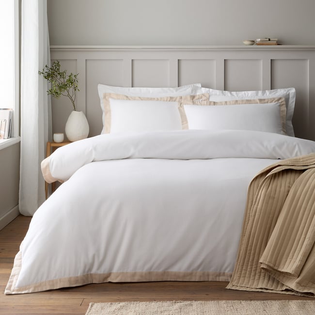 Brushed Tailored Cotton Duvet Cover Set, white, BIANCA FINE LINENS