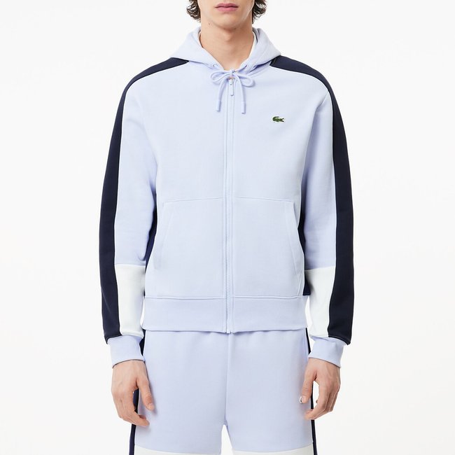 Sudadera polar con capucha y cremallera Coloblock azul <span itemprop=
